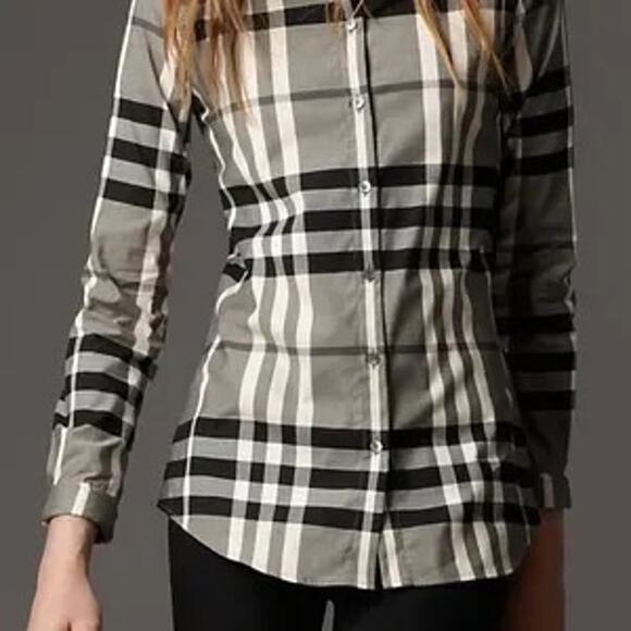 Burberry London Women's Gray Nova Check Checked Slim Button Front Shirt Size 6 - Picture 1 of 13
